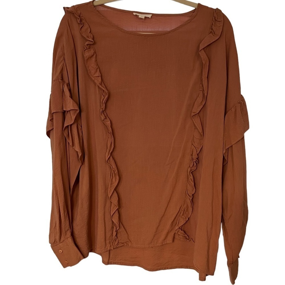 Cotton Bleu Blouse with Ruffle Detail Size Medium​​​​​​